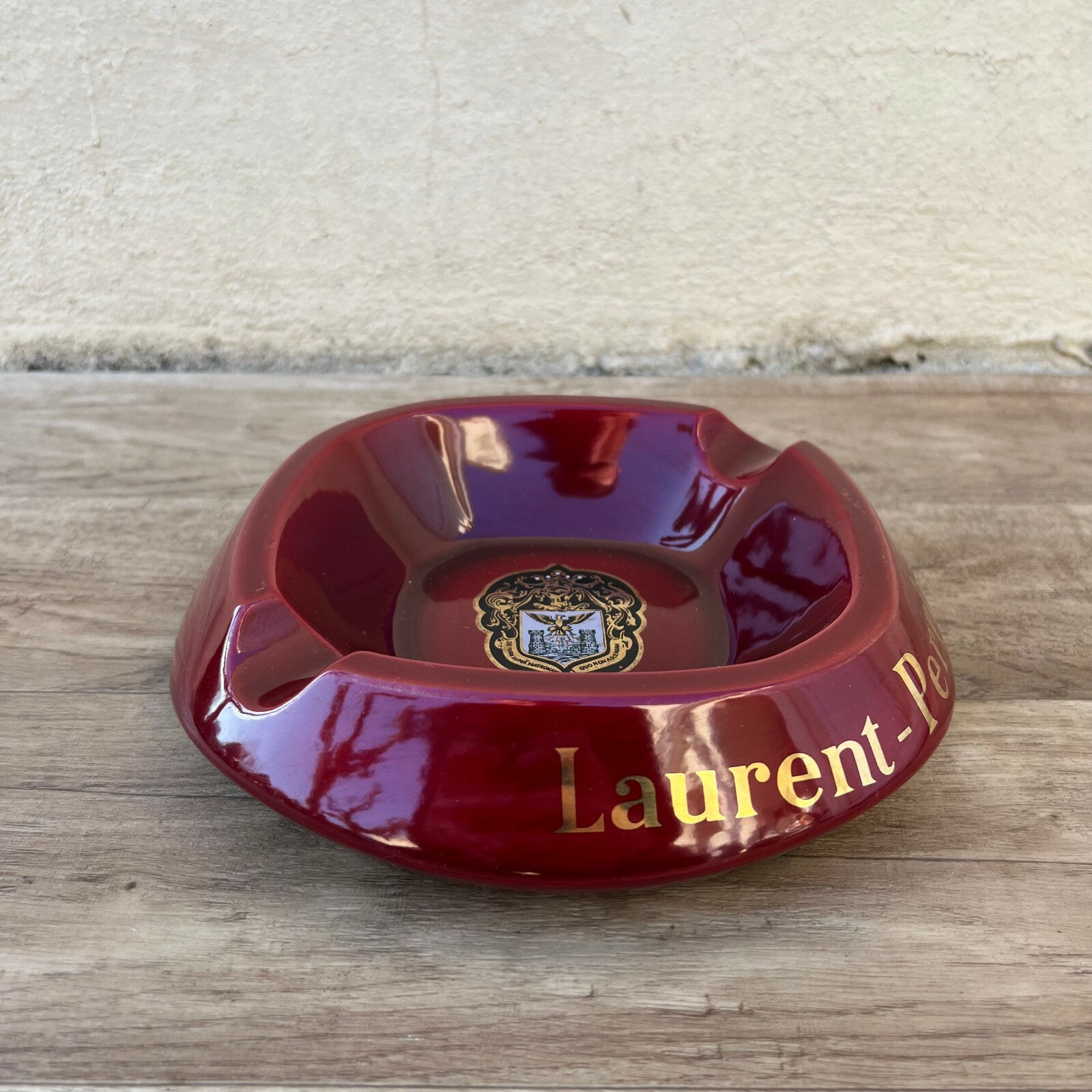 Vintage French Laurent Perrier Champagne Red Glass Ashtray Bistro 04032212 Fleamarketfrance