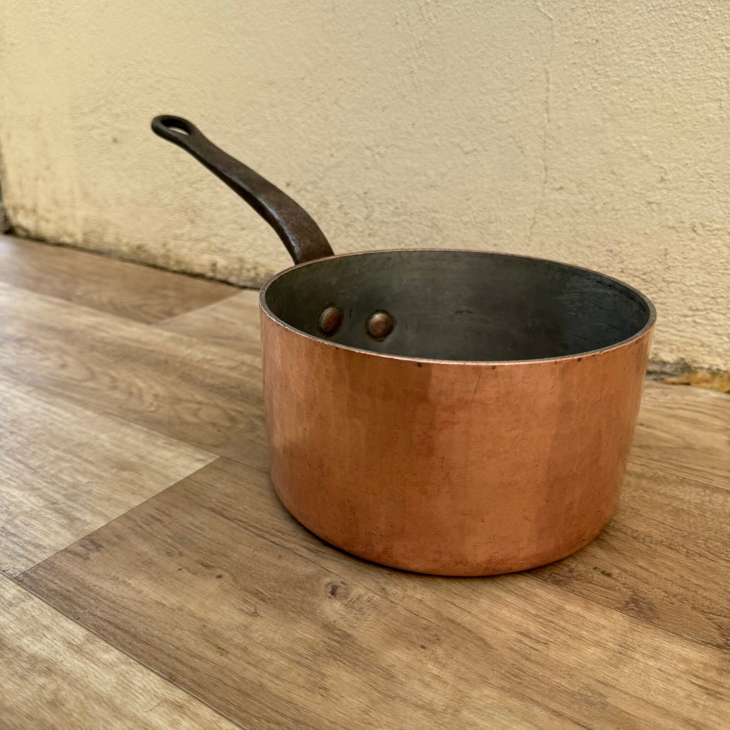 French Copper Saucepan Vintage Hammered Iron Handle Pan France 2908246 Unbranded