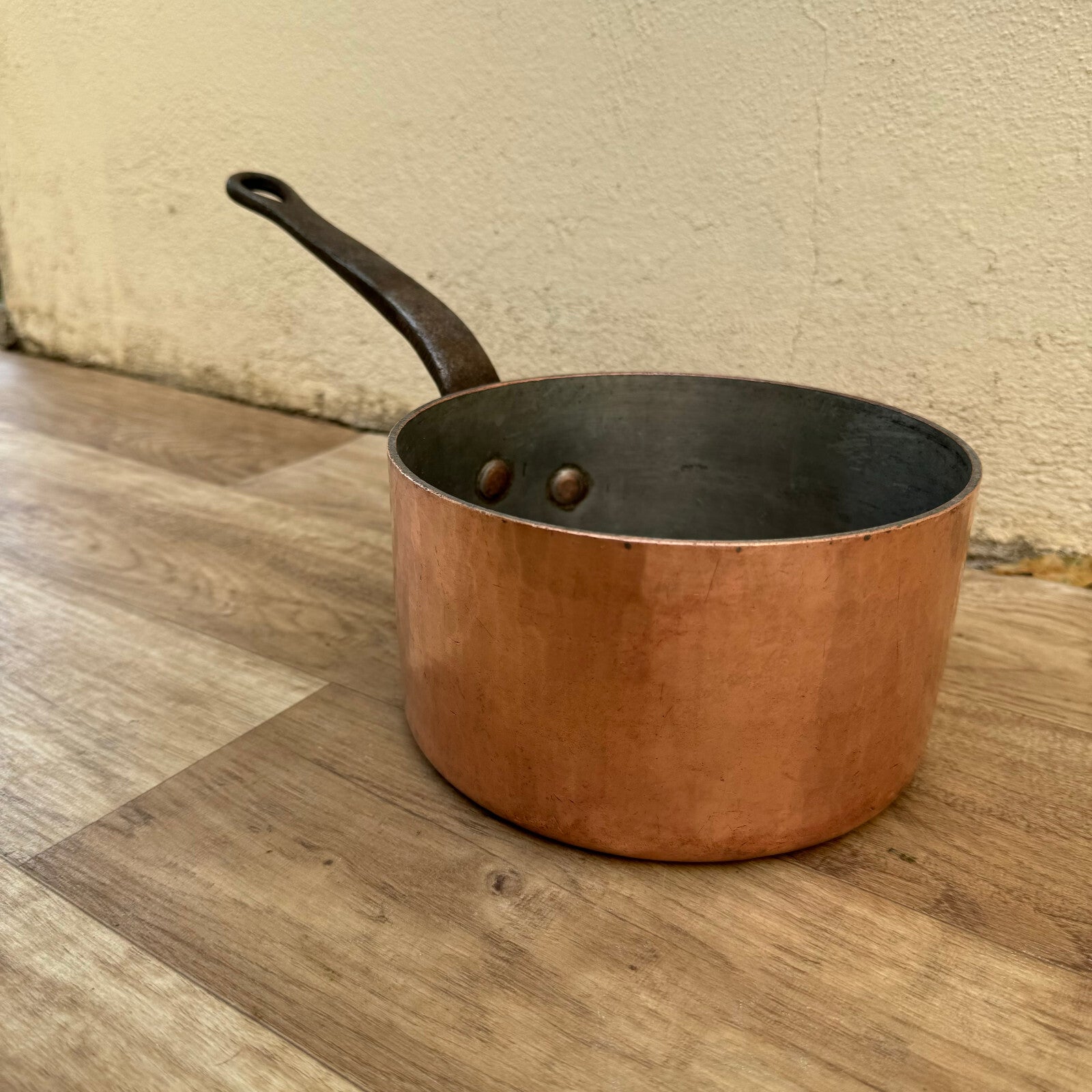 French Copper Saucepan Vintage Hammered Iron Handle Pan France 2908246 Unbranded