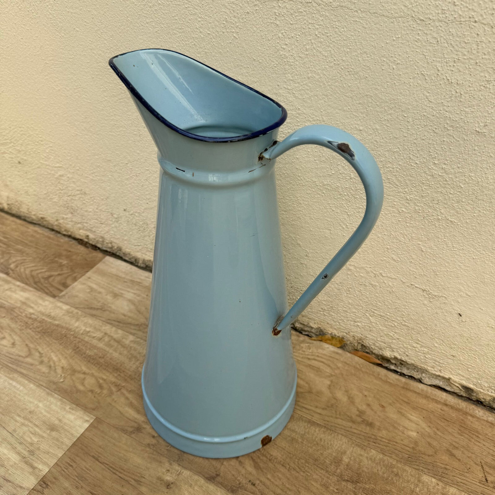 Vintage Enamel pitcher jug water enameled blue 13082512* Fleamarketfrance