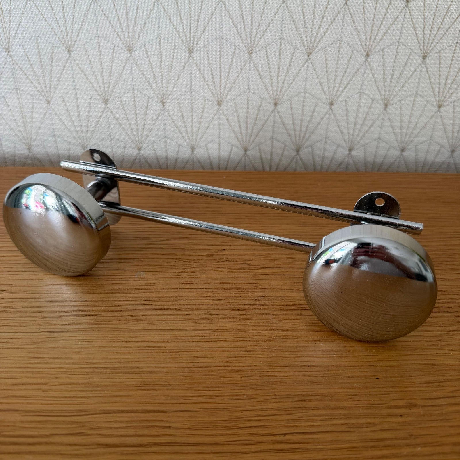 Vintage French Chrome Double Door Knob Pull Handle Wall Mount 27062610 Unbranded