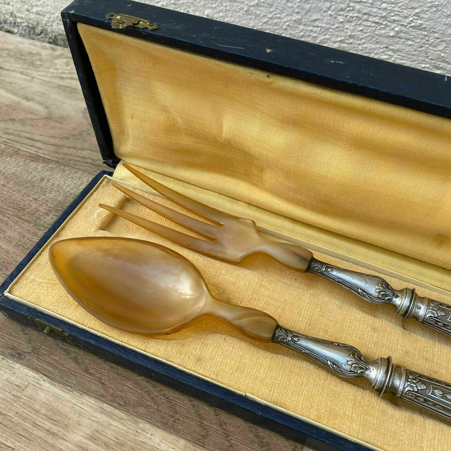 French Sterling Silver Serving Set Antique Salad Spoons Boxed 11122011 Unbranded