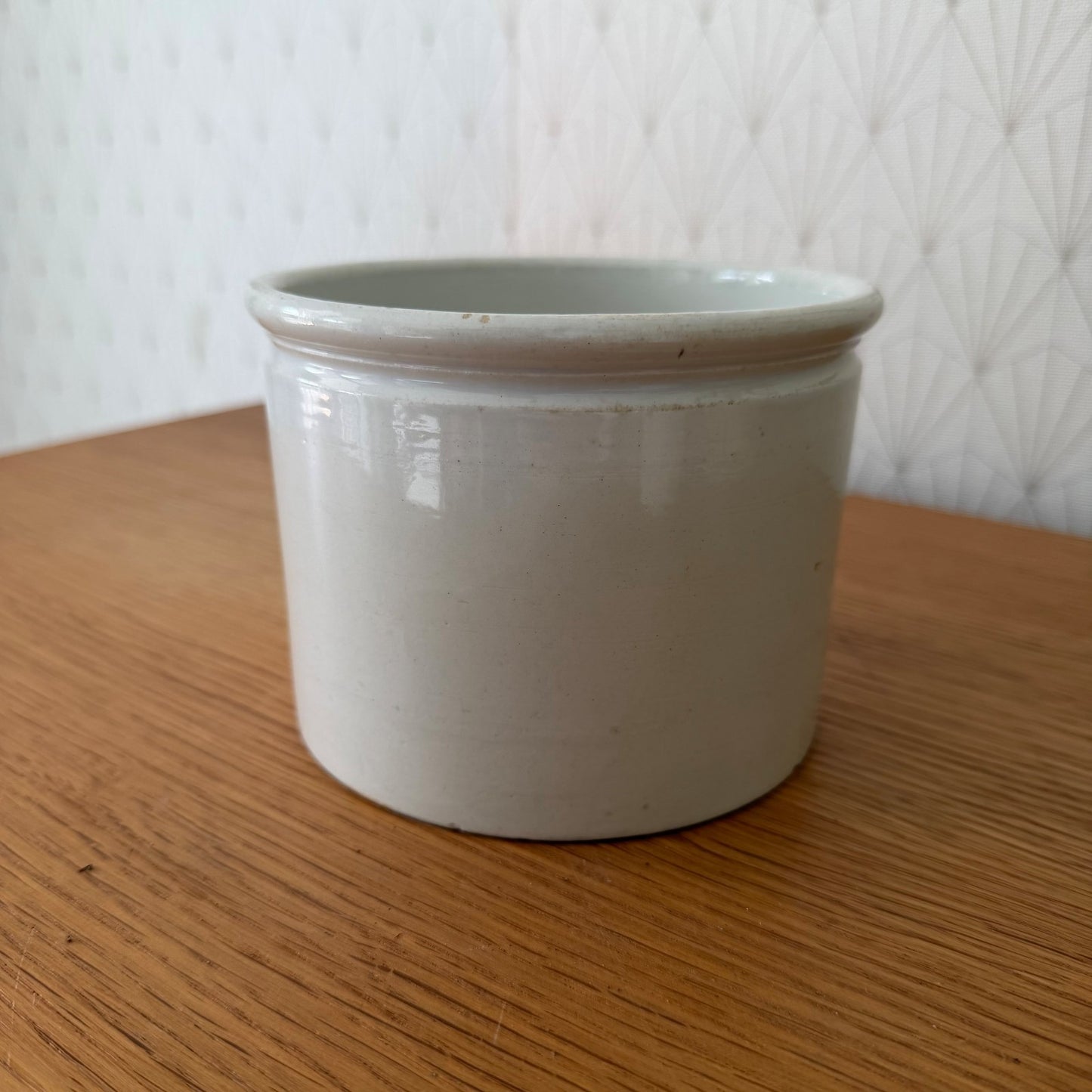French Stoneware Crock White Confit Jam Pot 5.25" Vintage Kitchen 1602254 Unmarked