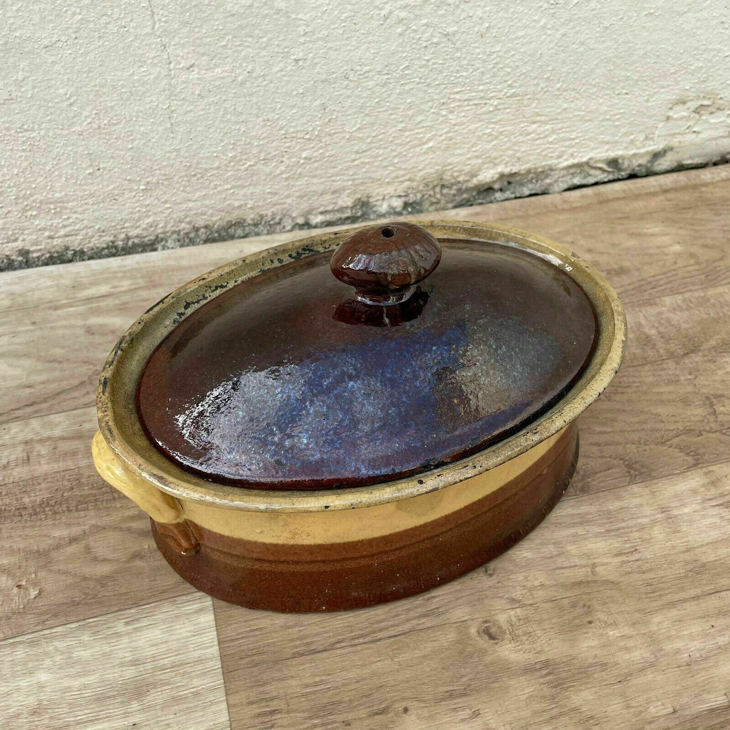 Vintage FRENCH GLAZED LIDDED CLAY TERRINE CIRCA 1930 2110215 - Fleamarketfrance