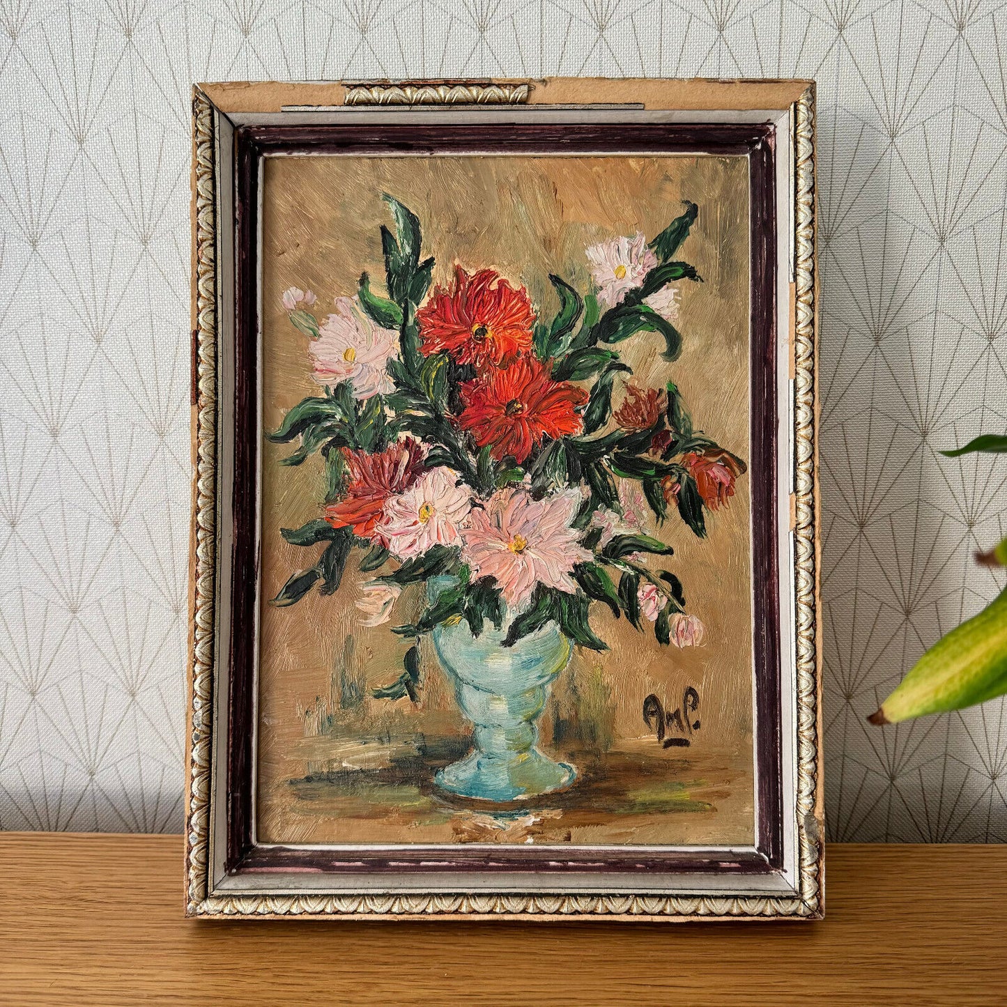 French still life flowers painting with frame signed 2404248 - Fleamarketfrance