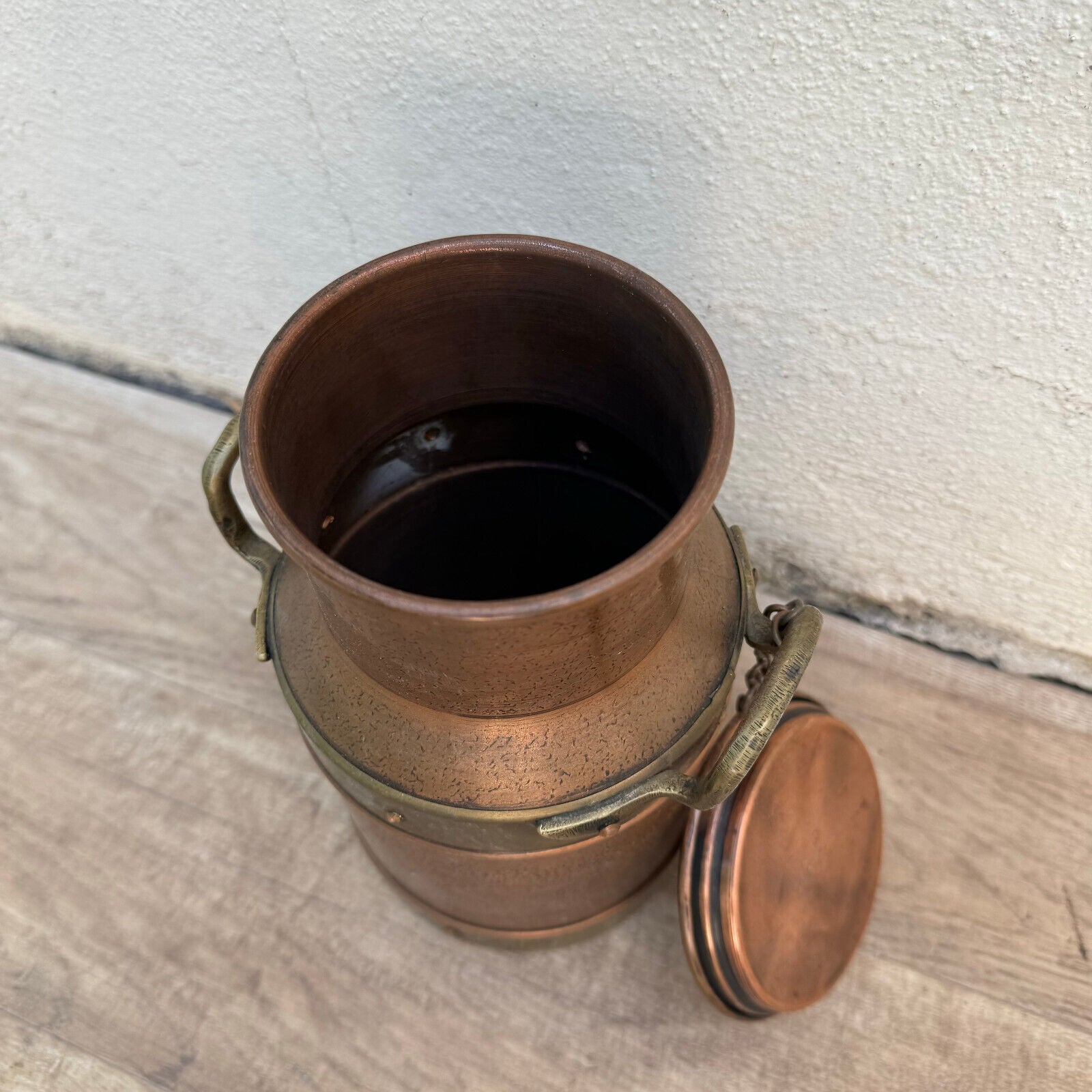 French Vintage Hand-made Villedieu Copper Pot W/ Lid Handles stamp Milk 22072410 - Fleamarketfrance