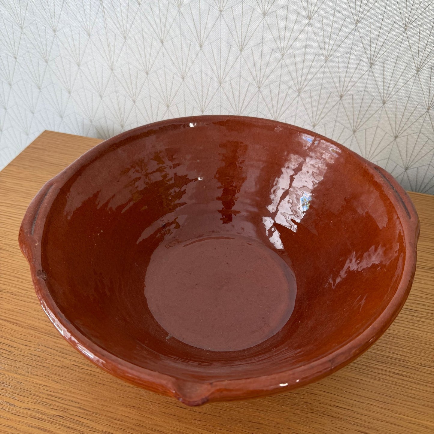 Vintage French Terracotta Glazed Mixing Bowl Rustic Pottery Tian 14072613