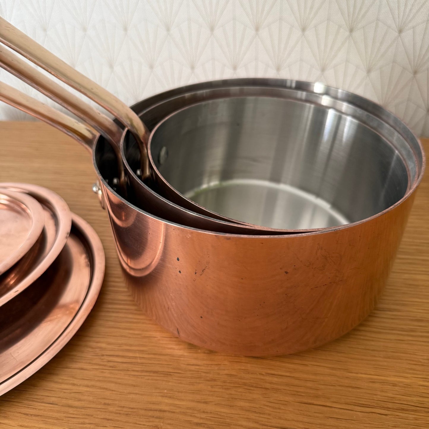 Vintage set of 3 pans with lids culinair French Copper 30082512