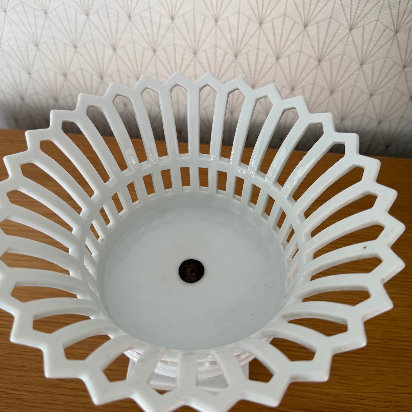 Vintage White Porcelain Fruit Bowl Basket Empire Napoleon III 20102519