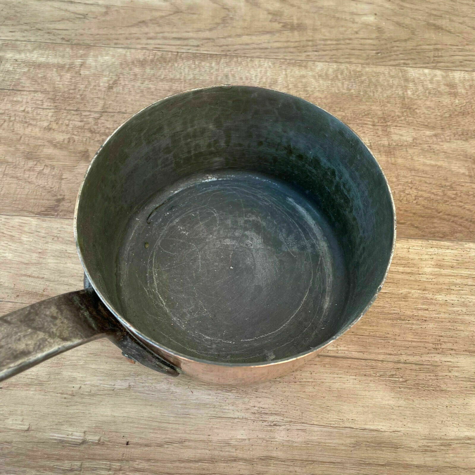 Antique French Copper Saucepan Tin Lined Cast Iron Handle 16102113 Unbranded