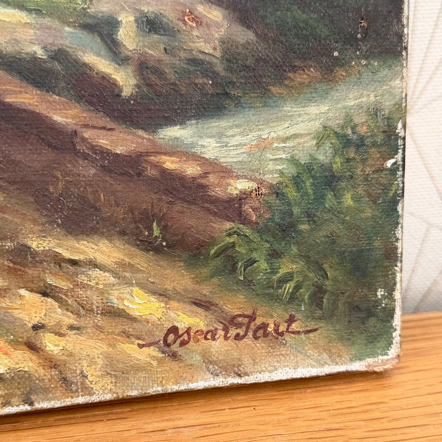 Antique Windmill Oil Painting on Canvas Signed Oscar Paul 1407268