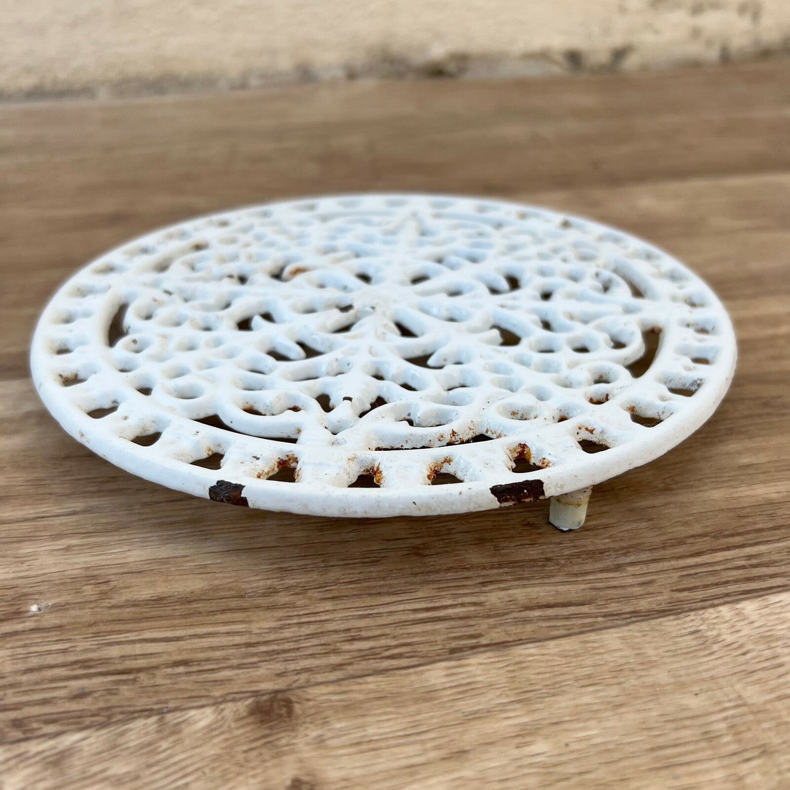 Antique French Cast Iron Trivet White Ornate Decorative Hot Plate 0205222 Unbranded
