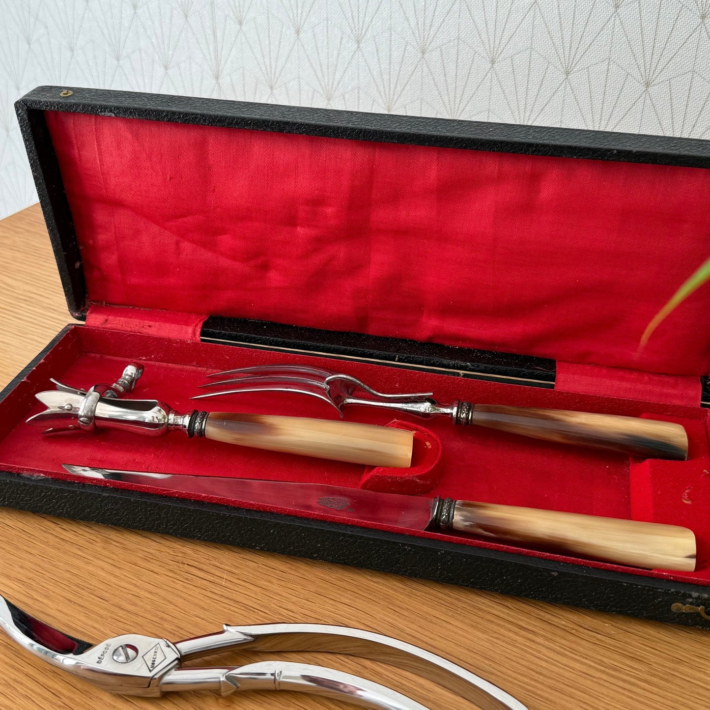 French Carving Set Vintage 3 Piece Horn Handle Gigot Service Box 1807256 Fleamarketfrance