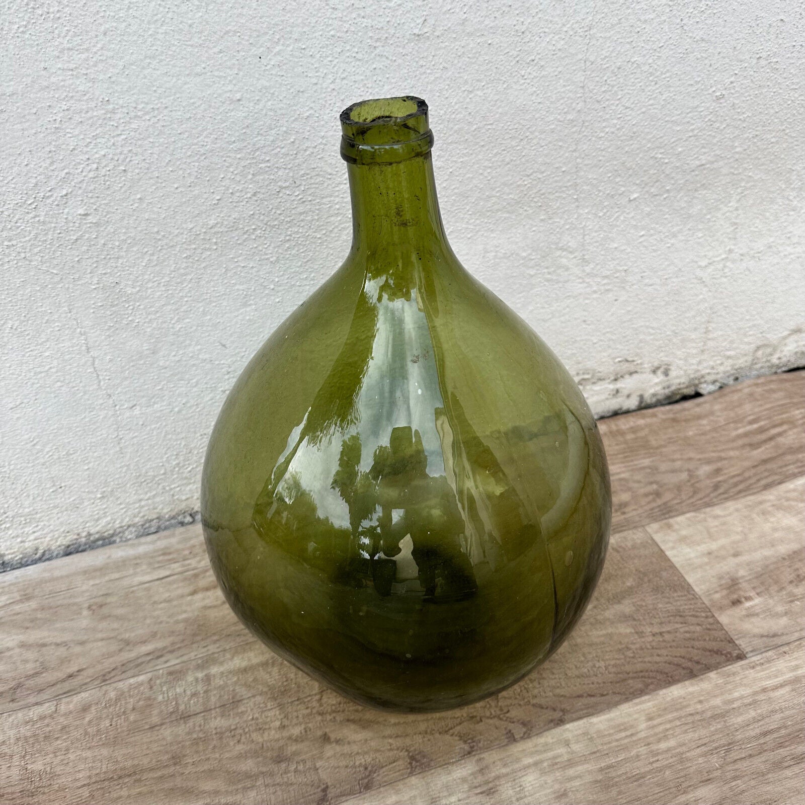 French Green Dame Jeanne Demi John Carboy Bottle bonbonne BLOWN 13 3/4" 1805231 - Fleamarketfrance