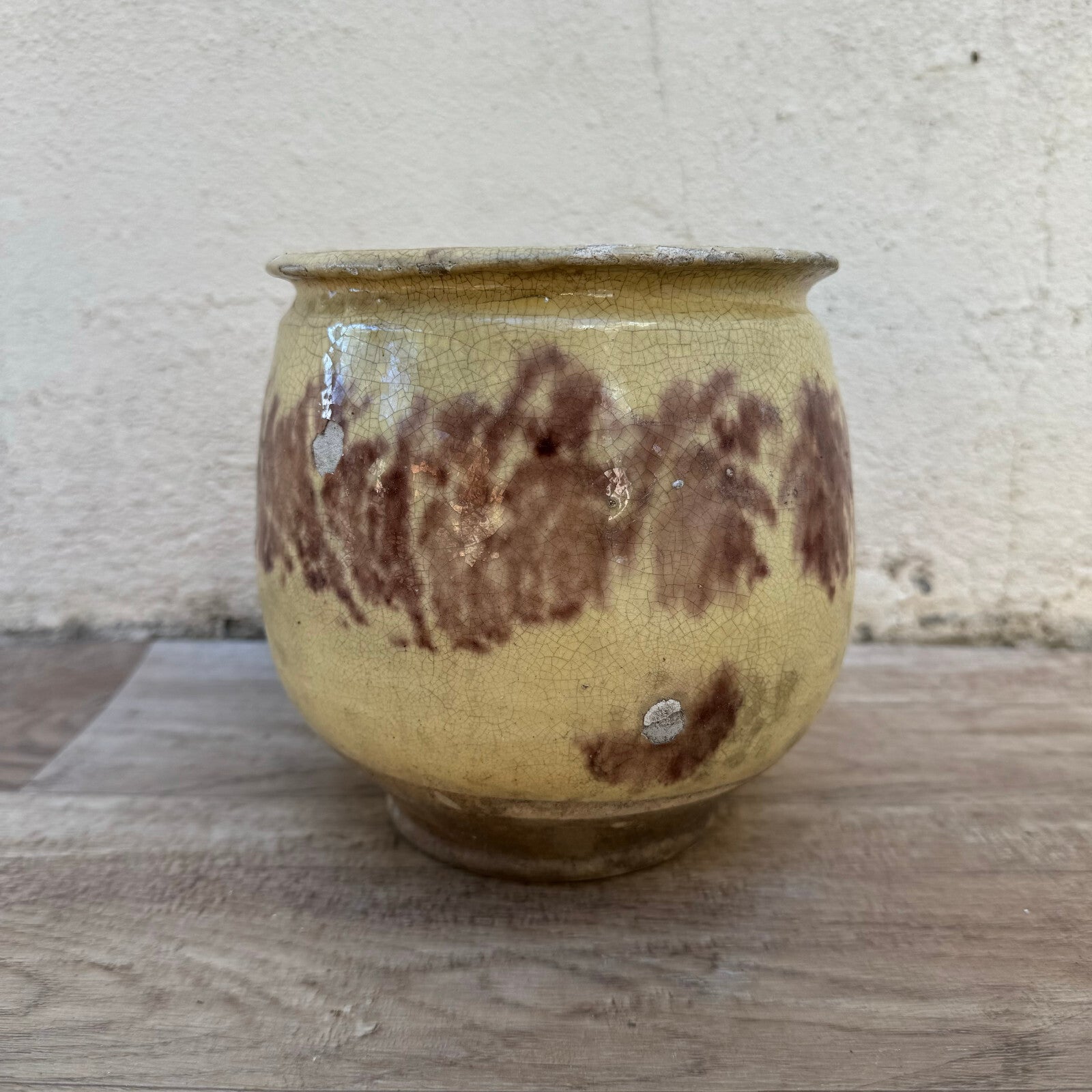 French Confit Pot Yellow Crackle Glaze Stoneware Ceramic Jar 23092411 Unmarked