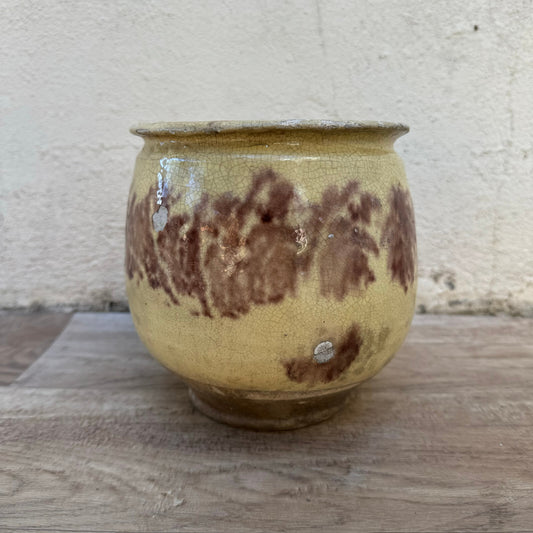 French Confit Pot Yellow Crackle Glaze Stoneware Ceramic Jar 23092411 Unmarked
