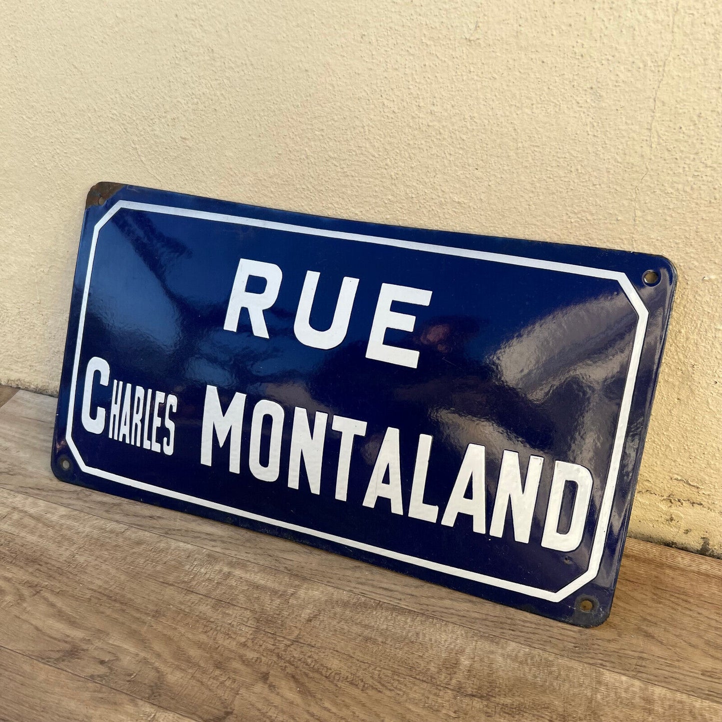 Old French Street Enameled Sign Plaque Arched Bombed - vintage MONTALAND 0903252 - Fleamarketfrance