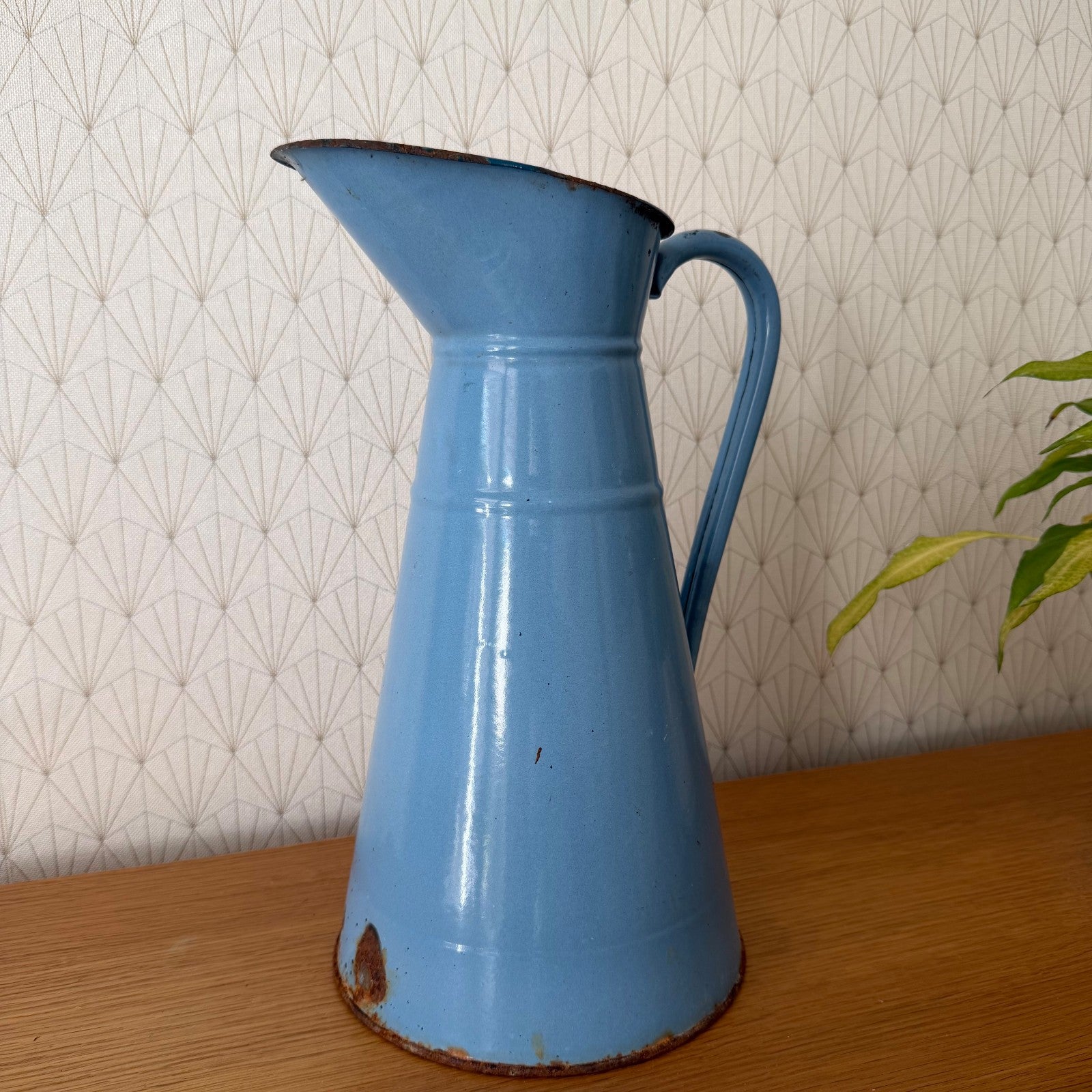 French Enamel Pitcher Vintage Blue Jug Water Enameled 07082611 Unbranded