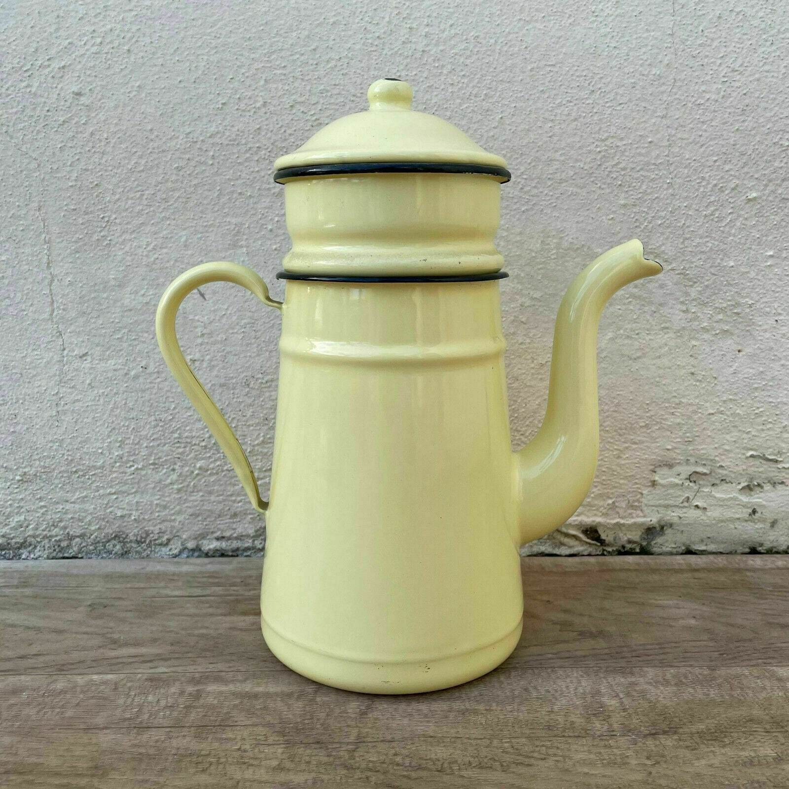 Vintage French Enamel Coffee Pot Yellow Enamelware Tea Pot 0511214 Fleamarketfrance
