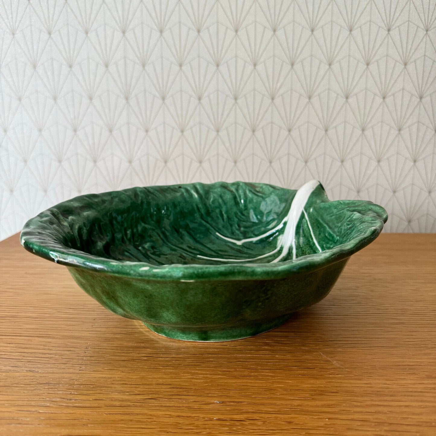 French Green Cabbage Majolica Gerber Prestige Paris fruit bowl 08052416 - Fleamarketfrance