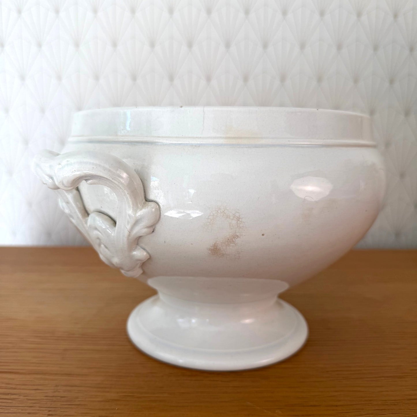 French Tureen Earthenware White Fruits Bowl Terre De Fer SARREGUEMINES 22102510