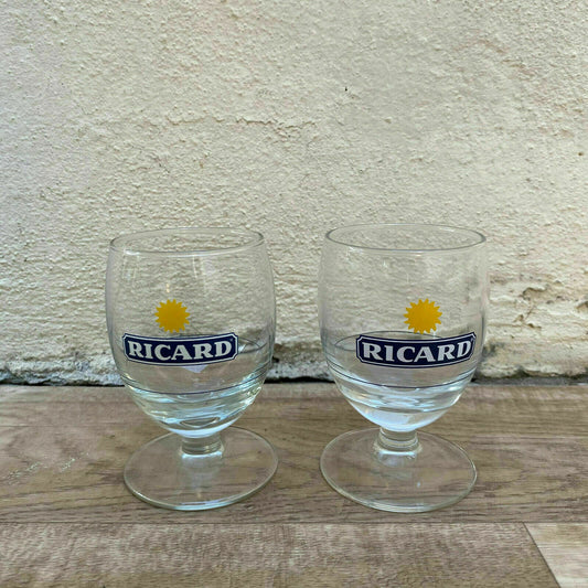 Vintage French Ricard Pastis Glasses Sunburst Logo Set of 2 1103233 Ricard