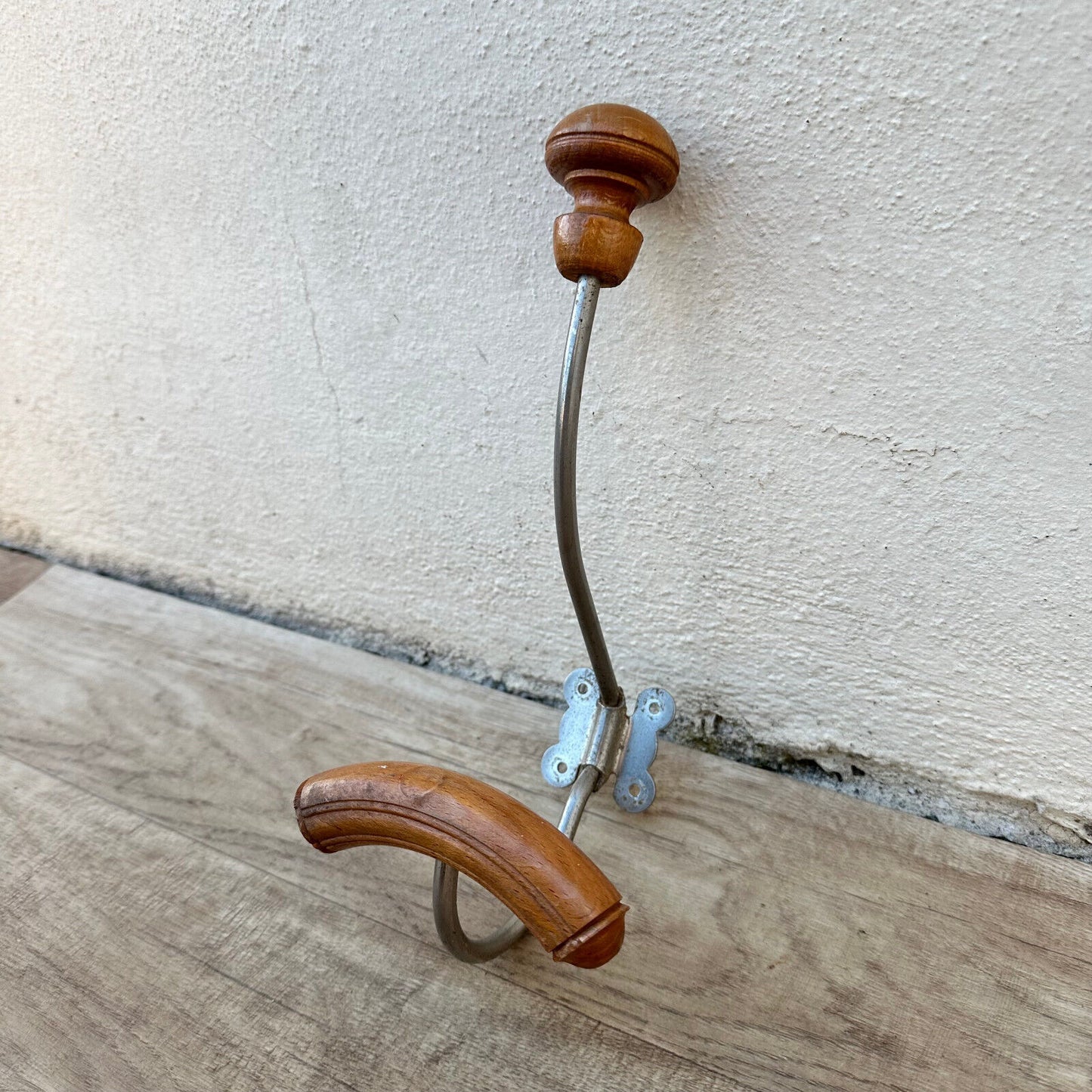 Antique French Coat Hook Hat Hanger metal wood 0509248 - Fleamarketfrance