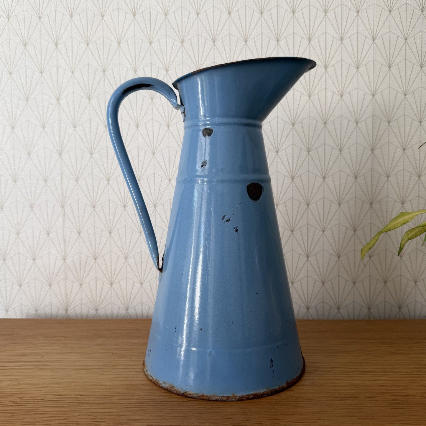French Enamel Pitcher Vintage Blue Jug Water Enameled 07082611 Unbranded