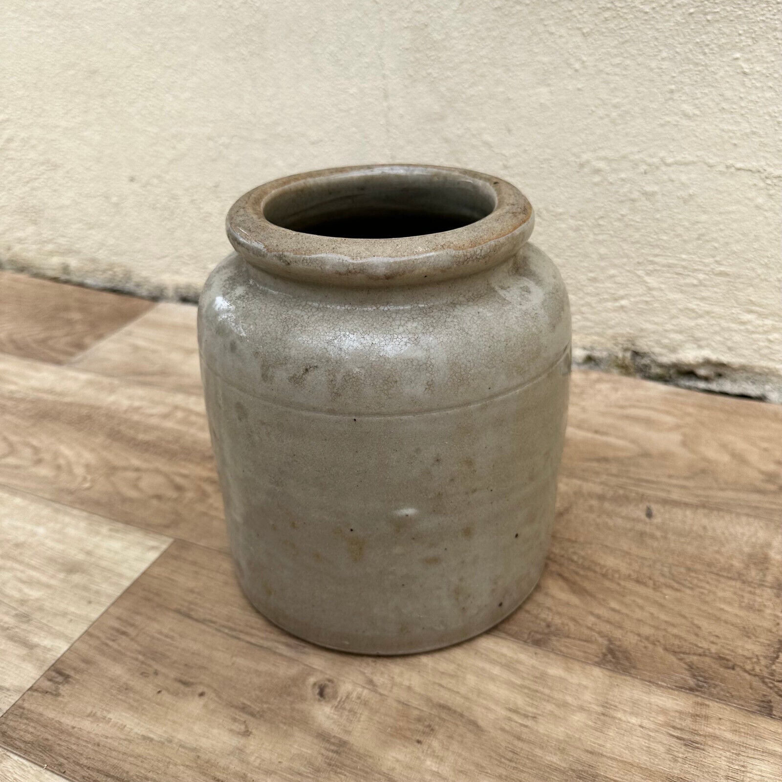 HANDMADE GLAZED GREY ANTIQUE FRENCH CONFIT POT STONEWARE 20112313 - Fleamarketfrance