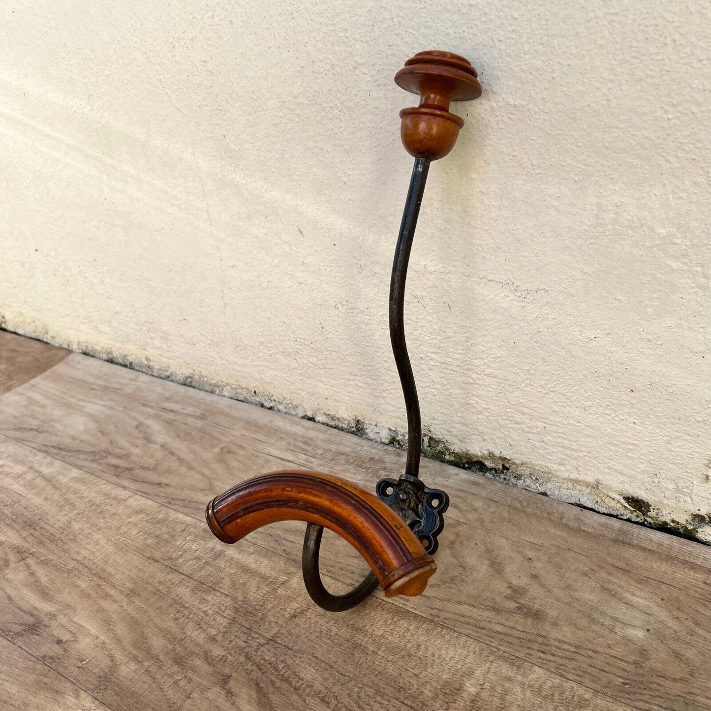 Antique French Coat Hook Hat Hanger metal wood 2411242 - Fleamarketfrance