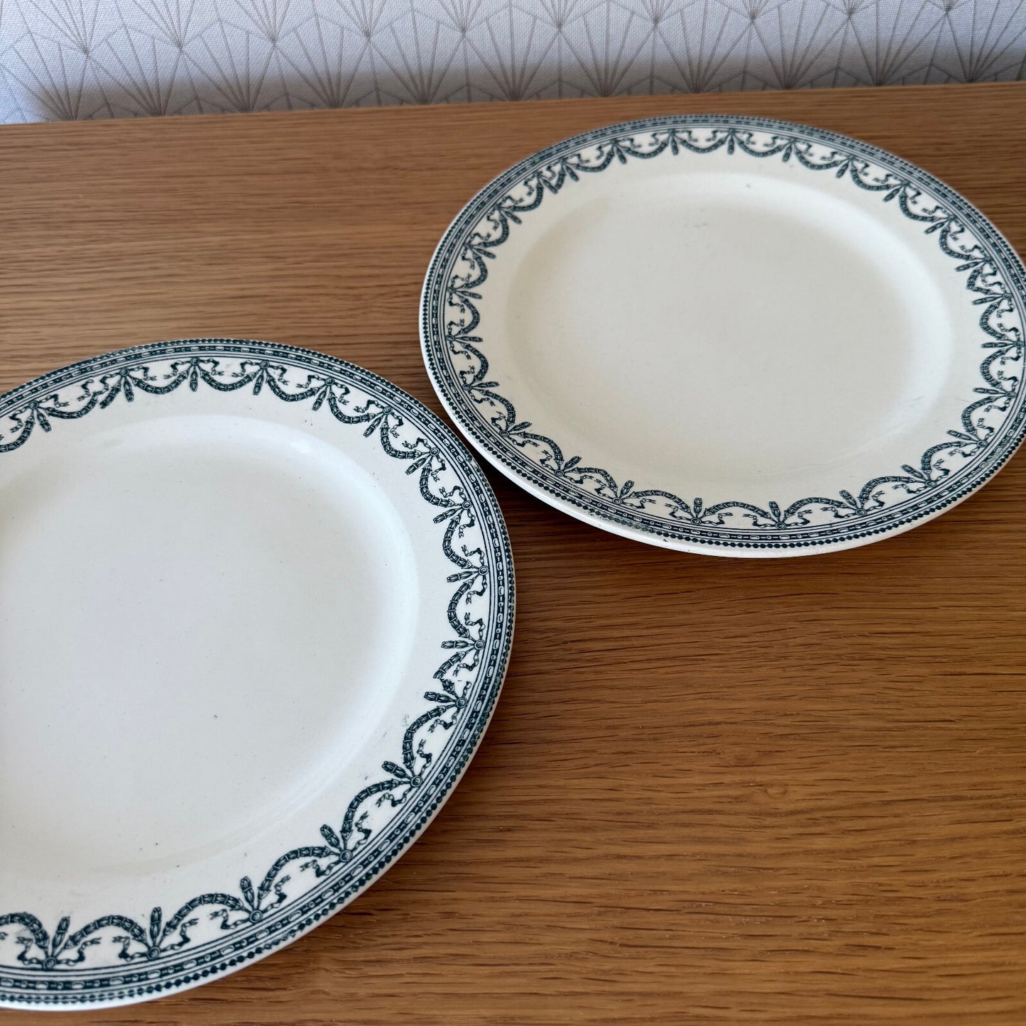 Antique French Ironstone Plates Salins Louis XVI Garland 19th C 0505252 salins