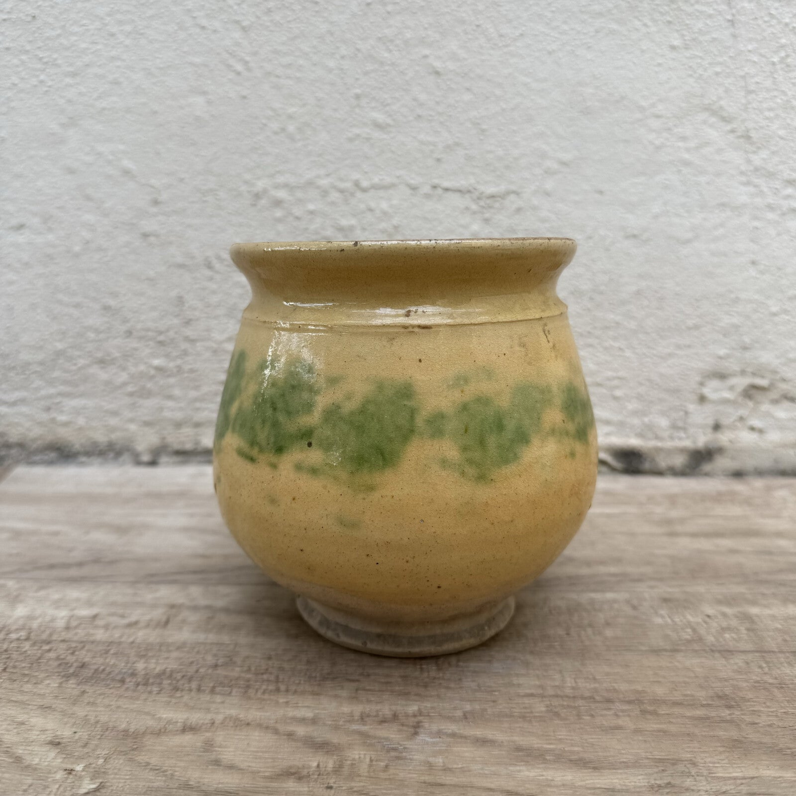 Antique French Confit Pot Yellow Green Glazed Stoneware Jar 1909242 Unmarked