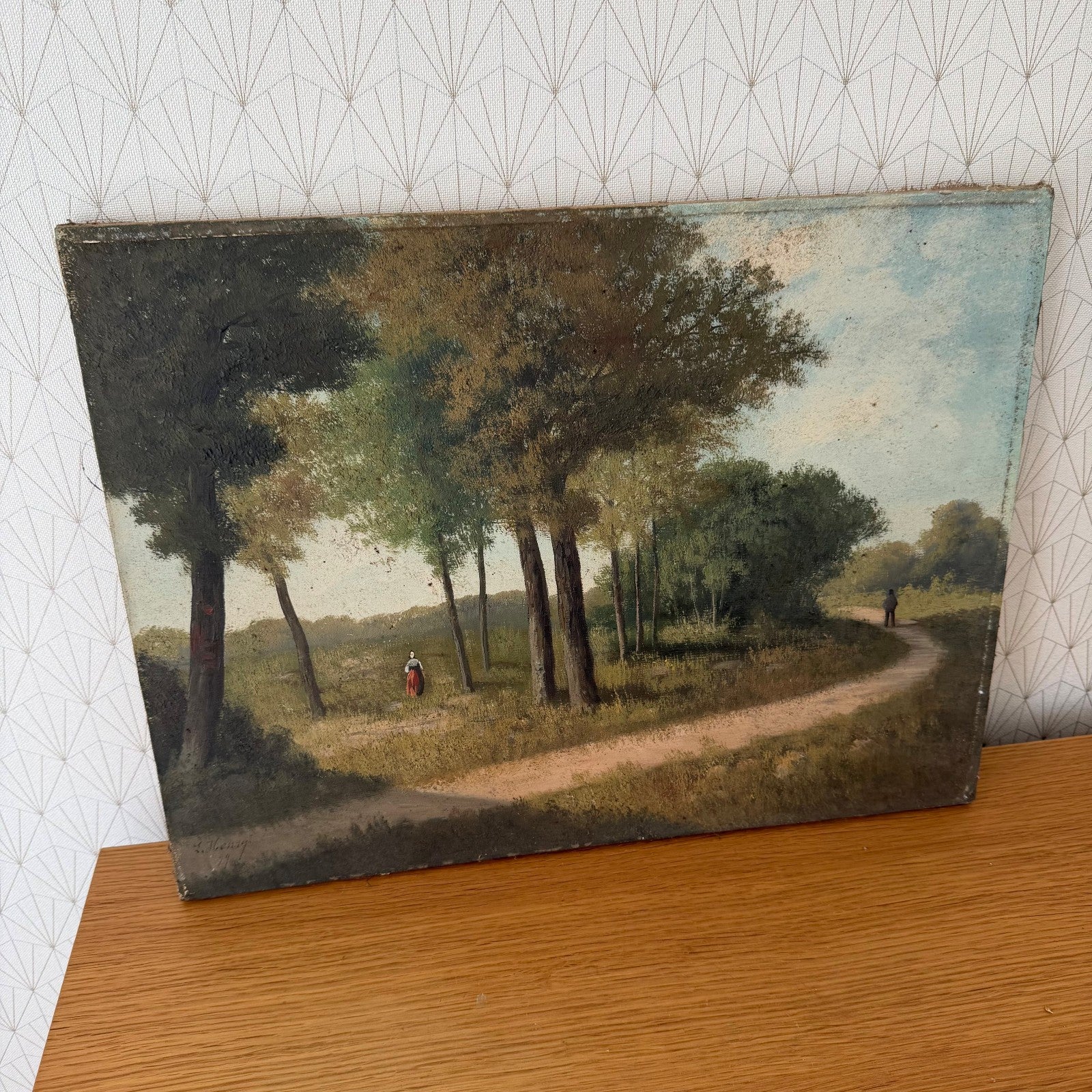 Antique French Landscape Painting Oil Canvas Forest Path Signed 1899 2604261 Fleamarketfrance