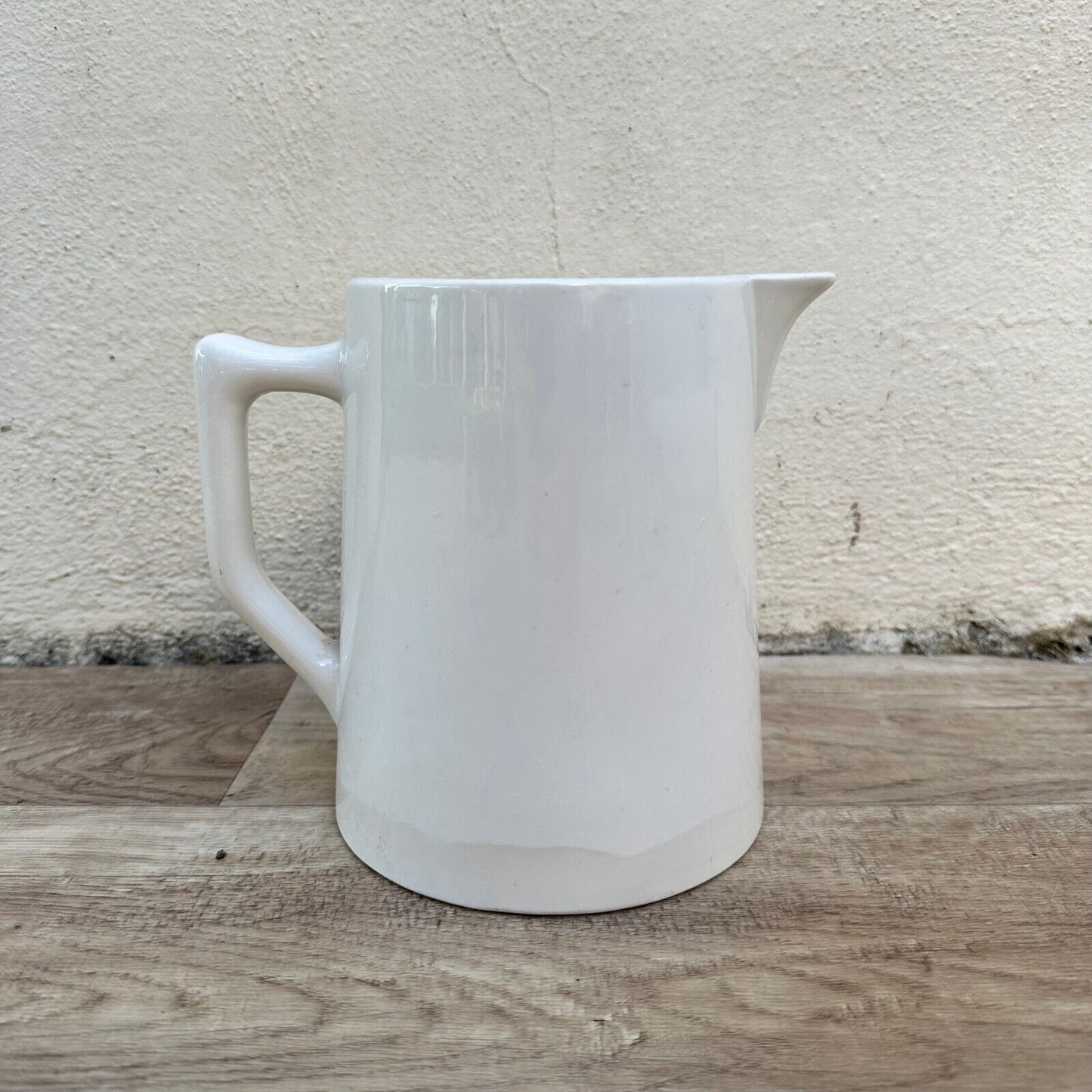 Vintage French Enamel Pitcher Jug Water White Digoin Sarreguemines 0703253 - Fleamarketfrance