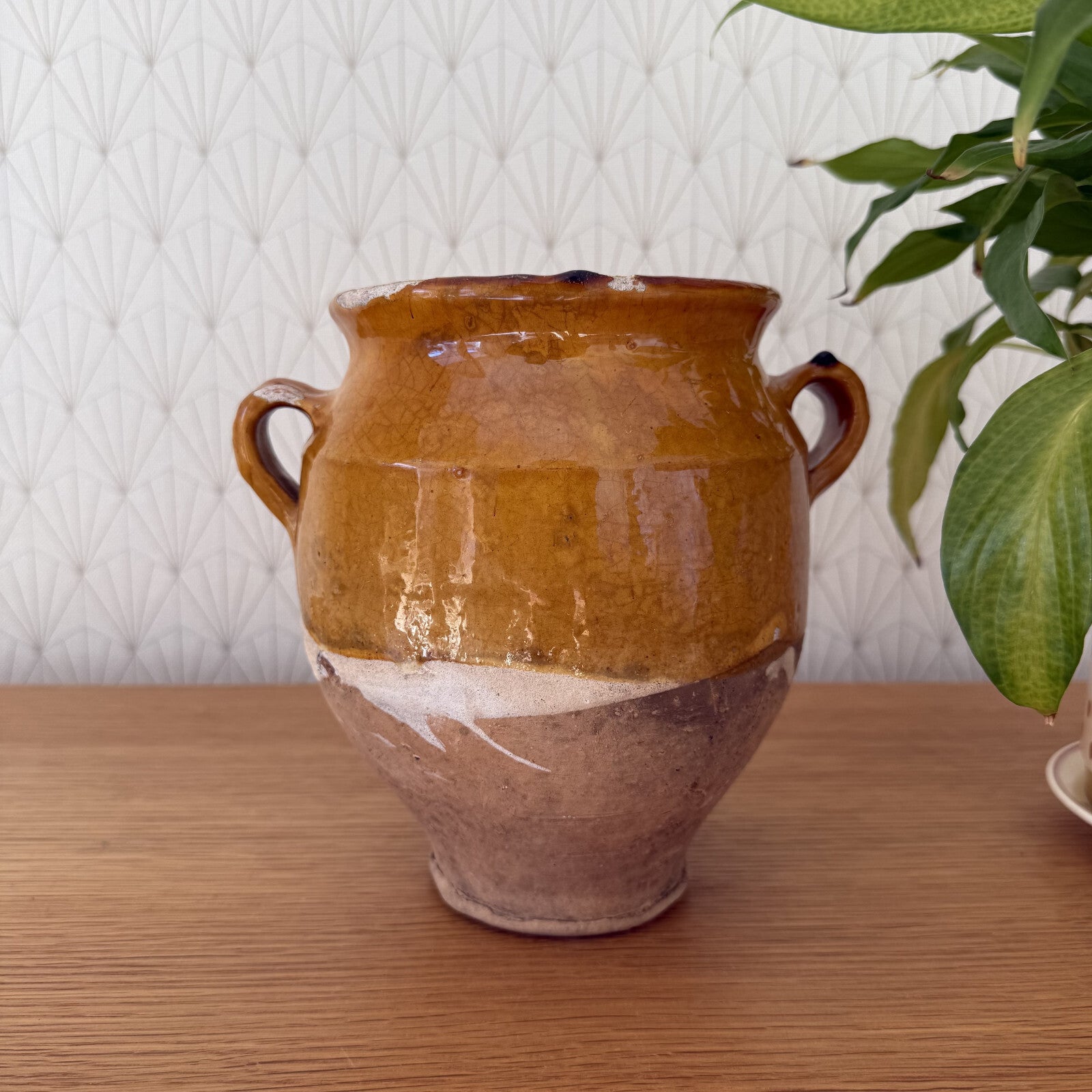 French Confit Pot Antique Terra Cotta Pottery Vase 11" Glazed 0902257 Unmarked