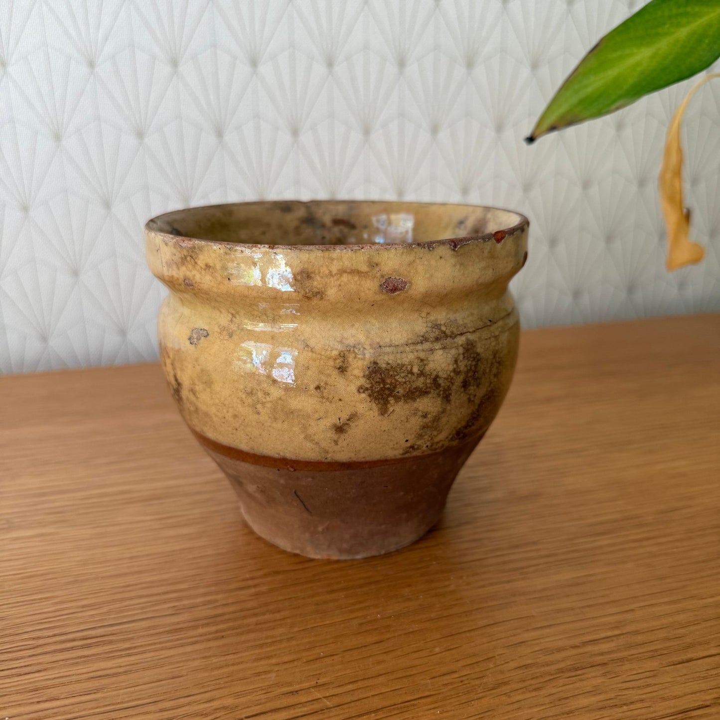 HANDMADE GLAZED YELLOW ANTIQUE FRENCH CONFIT JAM POT SMALL TERRACOTTA 0809254