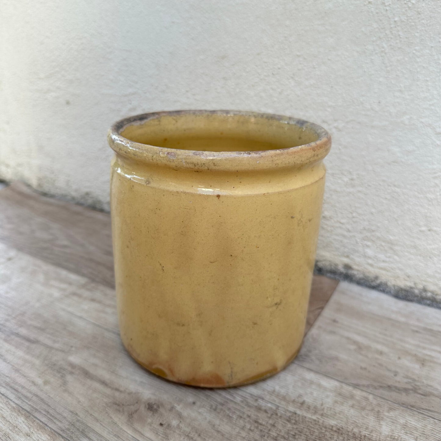 French Jam Pot Yellow Stoneware Antique Pottery Crock Preserve 0503257 Unmarked