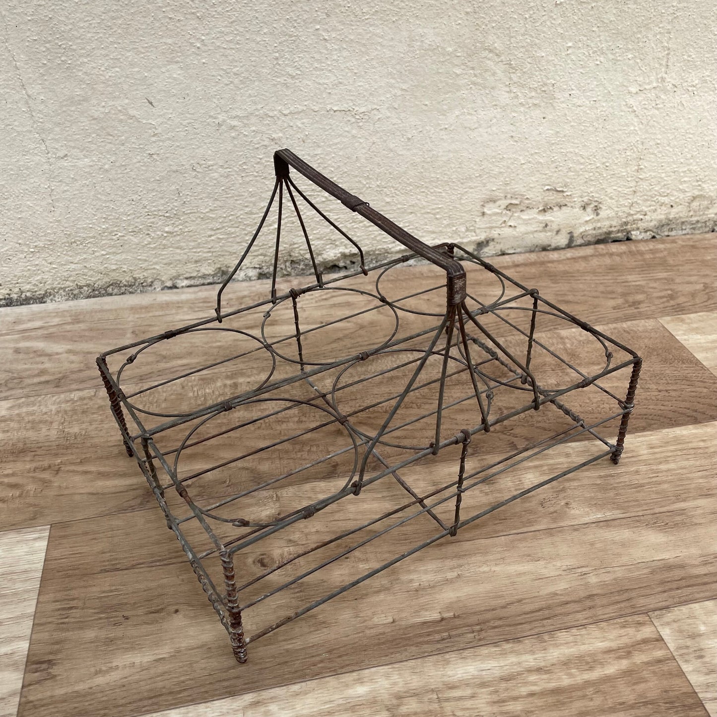 French Wire Bottle Carrier Basket Vintage 6 Glass Holder 1950s 1703254 Unbranded