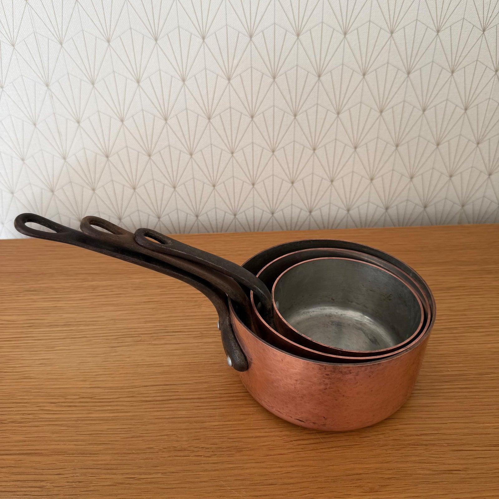 French Copper Pans Set Tin Lined Vintage Hammered Cookware 1302261 Unbranded