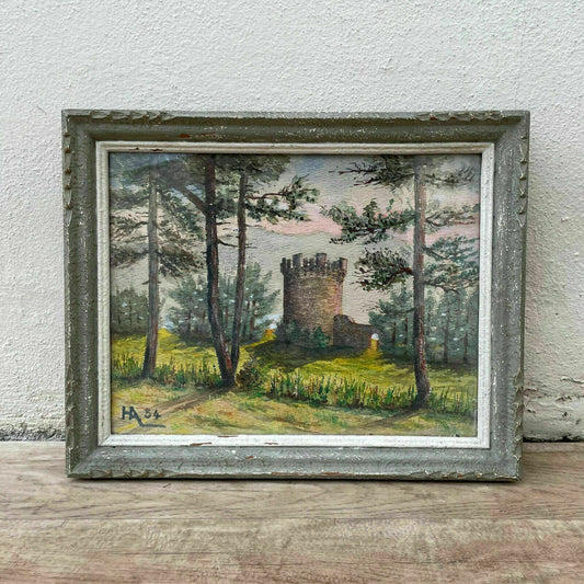 French Watercolor Castle Landscape Painting Signed HA54 Vintage 15022120 Fleamarketfrance