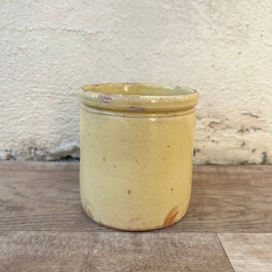 Antique French Confit Pot Yellow Glazed Terracotta Pottery Crock 1409249 Unmarked