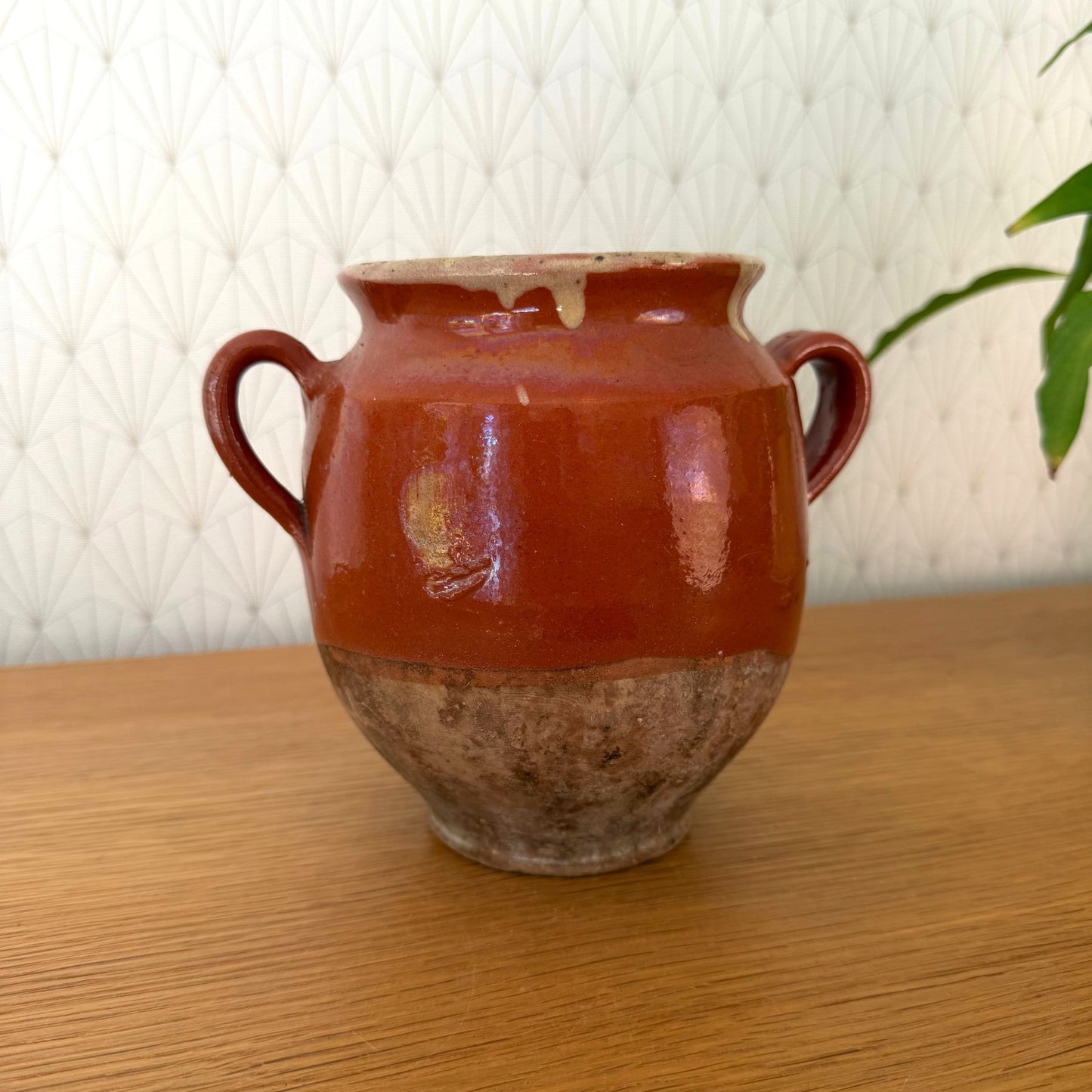 RARE 6 1/2" HANDMADE GLAZED TERRA COTTA ANTIQUE FRENCH CONFIT POT VASE 2210256