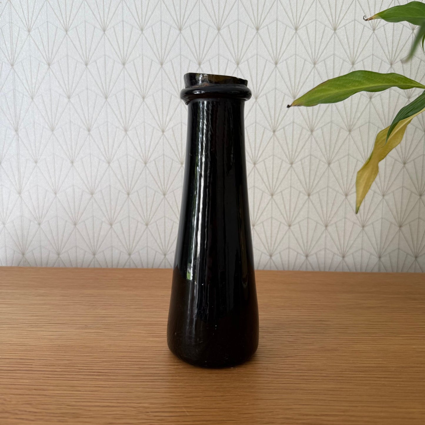 FRENCH BLACKGLASS HAND BLOWN TAPERED TRUFFLE BOTTLE DARK OLIVE GLASS 0309258