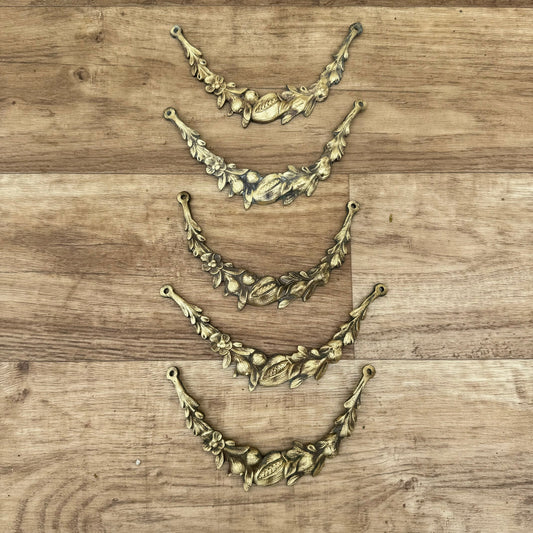 French Brass Drawer Pulls Antique Floral Hardware Set of 5 Vintage 0805243 Fleamarketfrance