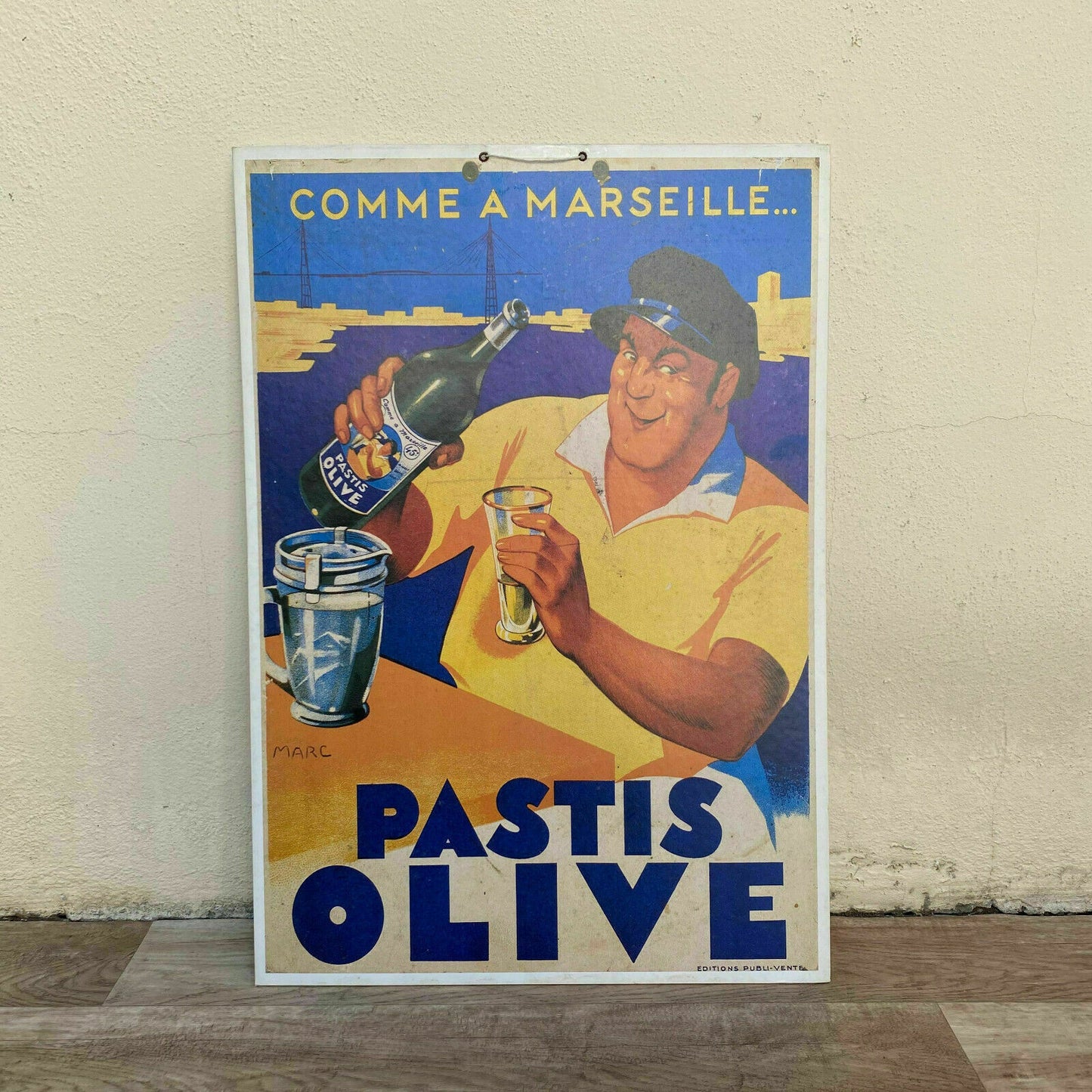 Vintage French Poster Cardboard Pastis 51 Olive France Marseille 07072021 - Fleamarketfrance