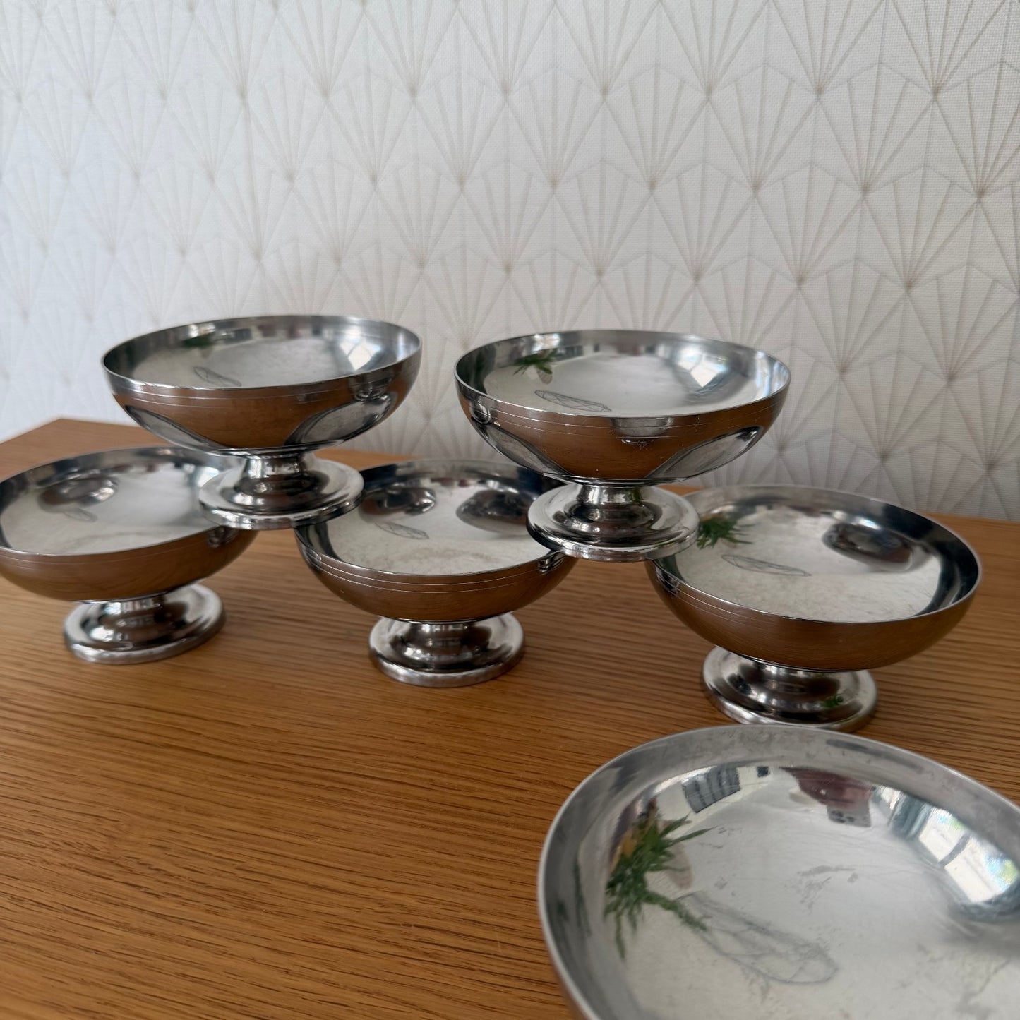 Set 6 Vintage LETANG REMY Inox FRENCH Stainless Goblet Ice Cream Cup 08102511