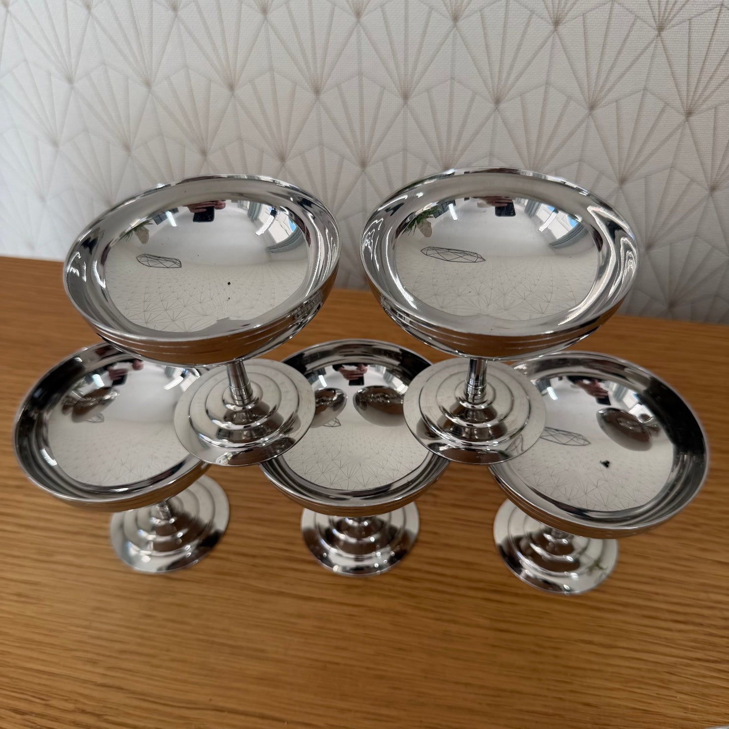 Set Of 6 Vintage French Inox Stainless Goblet Ice Cream Cup LETANG REMY 0111252