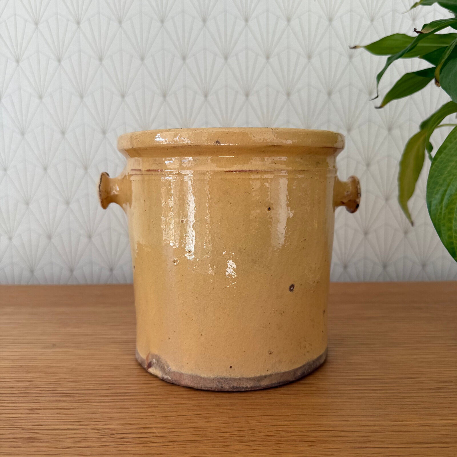 HANDMADE GLAZED YELLOW ANTIQUE FRENCH CONFIT JAM POT BIG TERRACOTTA 0902258 - Fleamarketfrance