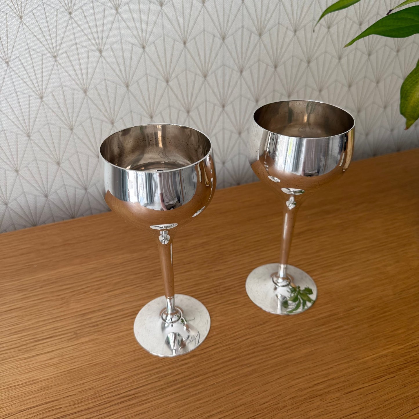 Vintage silver plated long stem Tulip wine Flutes set of 2 1807253