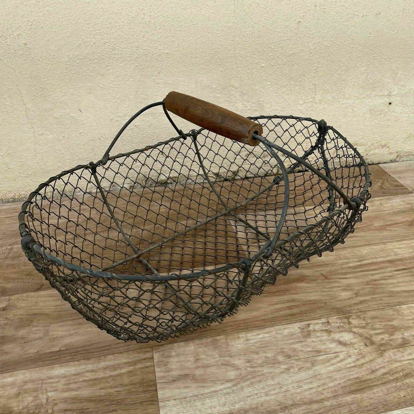 French Wood Basket market vegetables wood and metal 2805212 - Fleamarketfrance